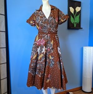 Brown Floral Wrap Dress with Belt